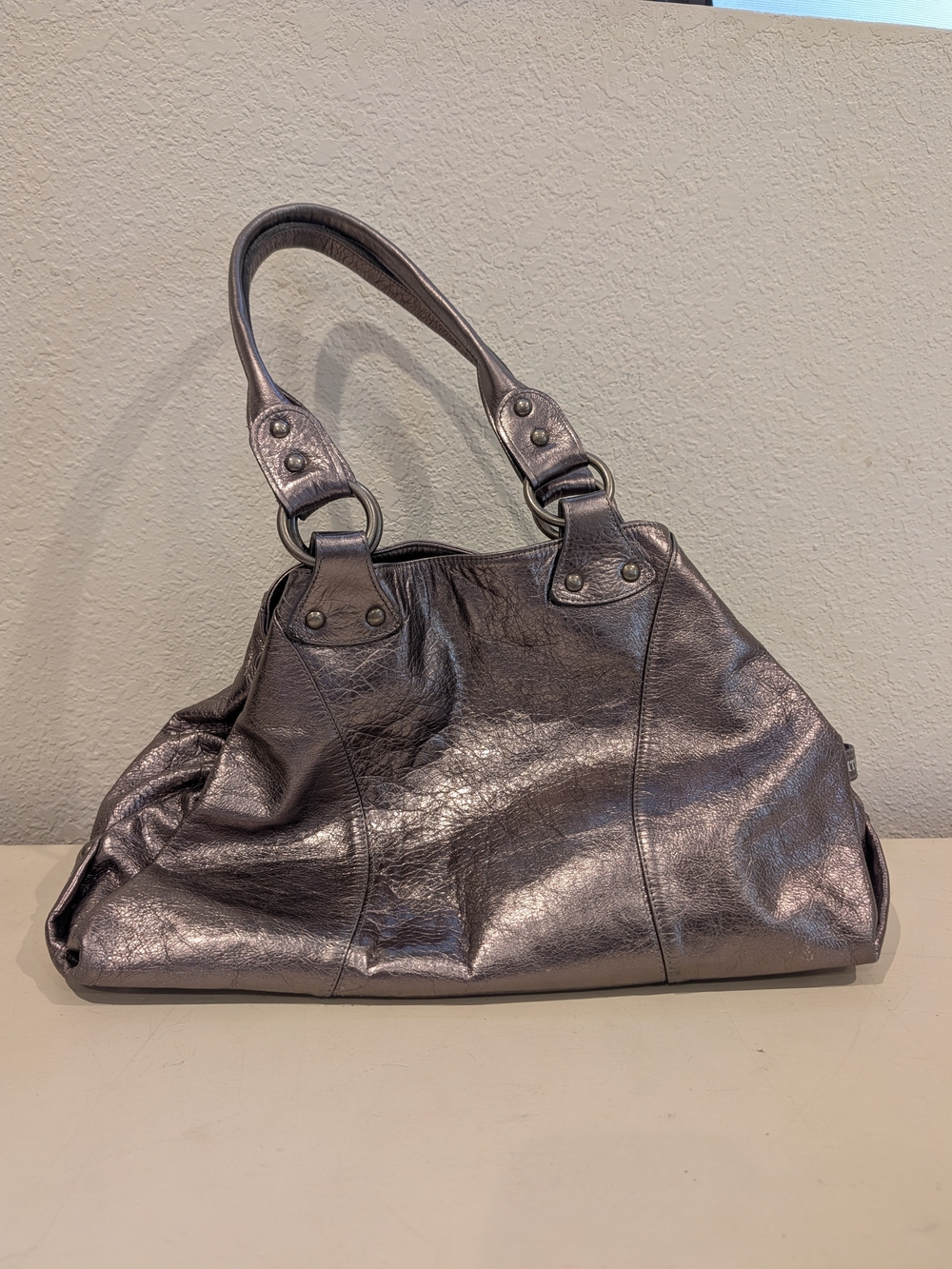 Metallic Silver Shoulder Tote Bag